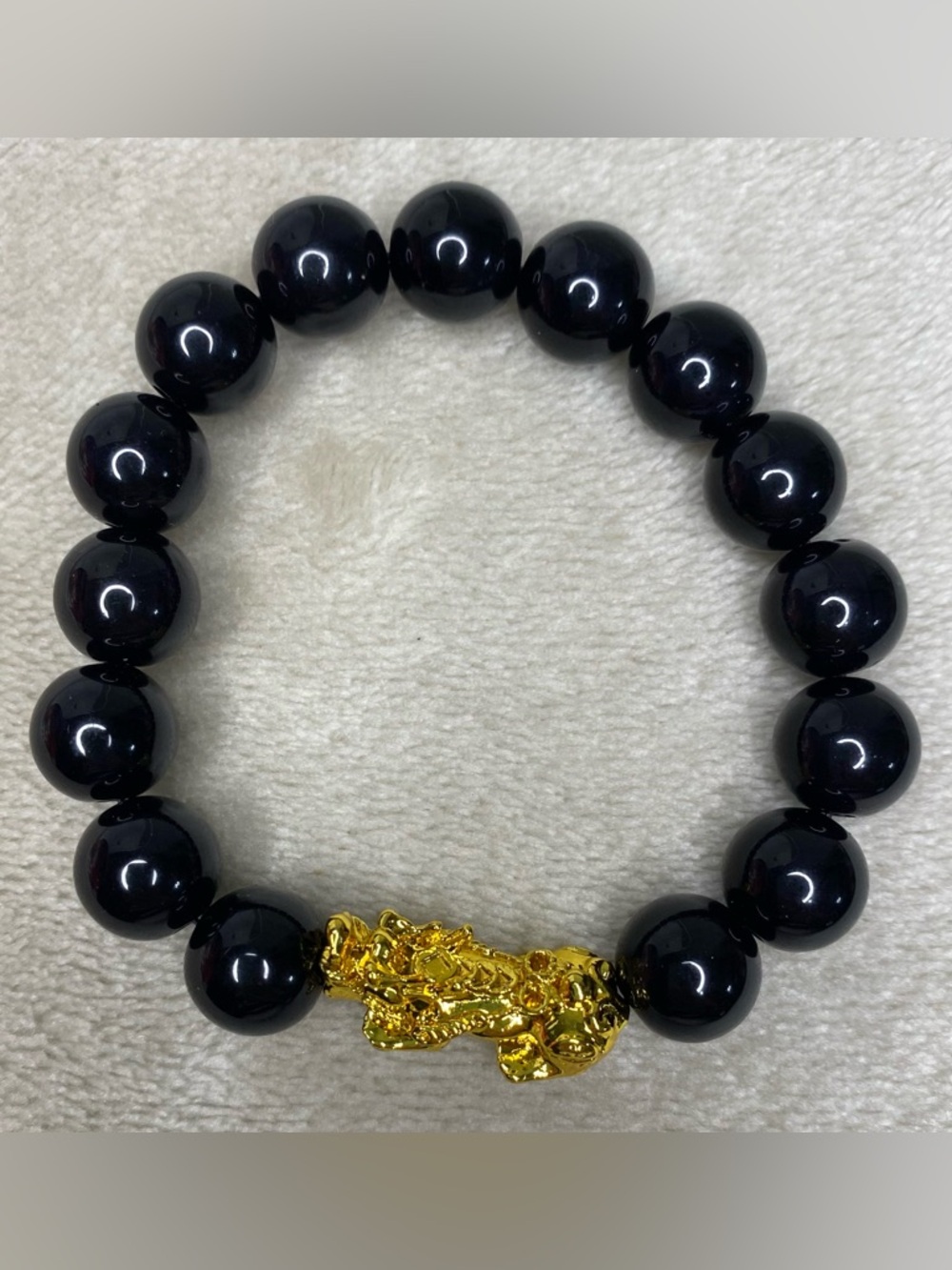 Black Beaded Bracelet With Gold /Golden Dragon Costume Jewelry